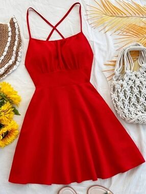Sexy Red Lace-Up/Backless Dress